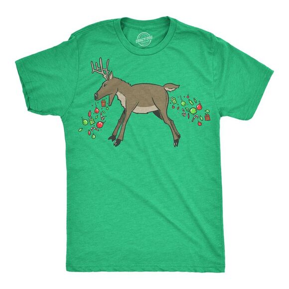 Mens Funny T Shirts Barfing Shitting Reindeer Sarcastic Christmas Graphic - Picture 1 of 4